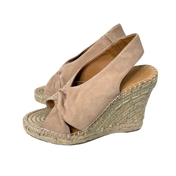NEW Joie Suede‎ twisted front wedge espadrille sandals Sz 36.5 neutral - Picture 1 of 9